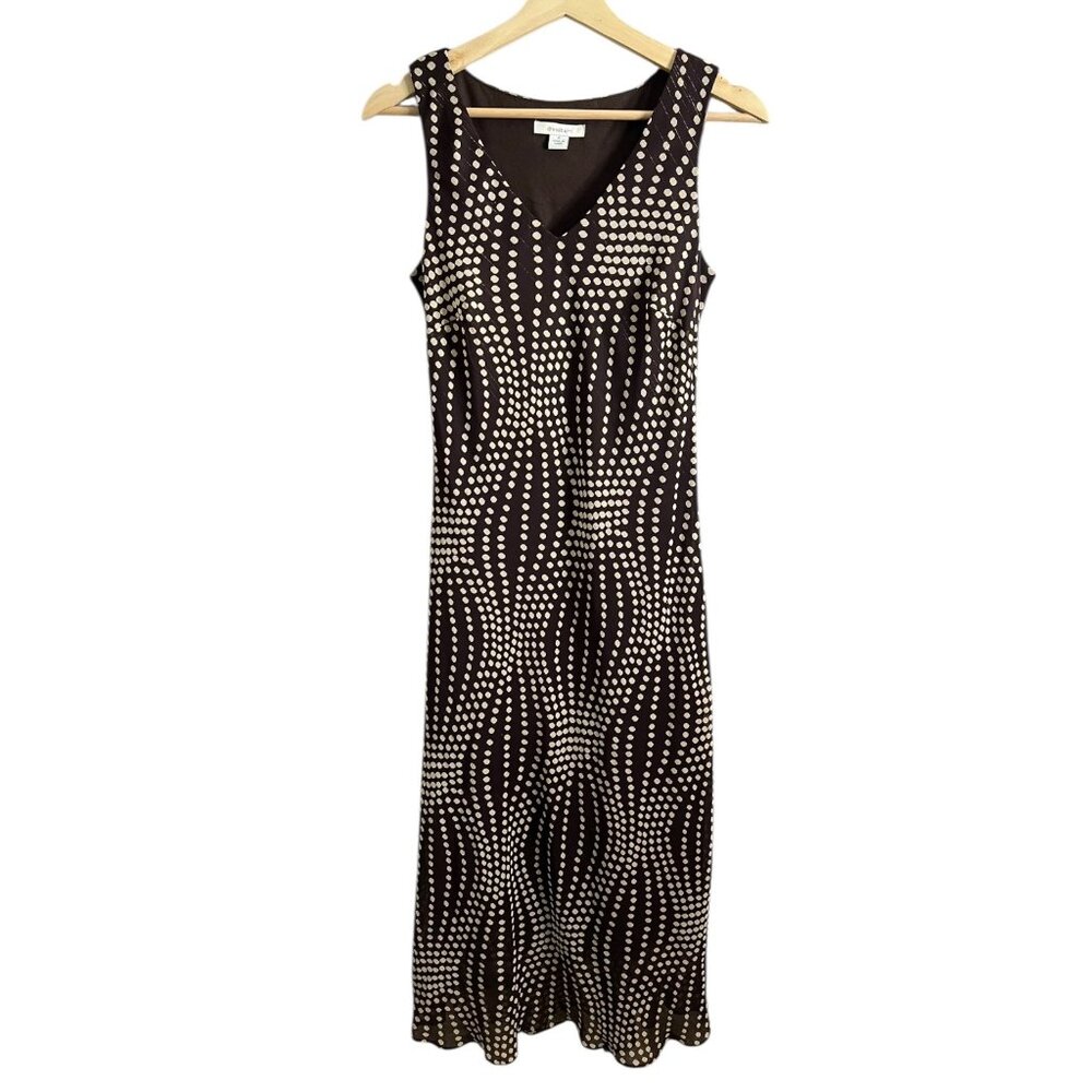 Vintage Dressbarn Polkadot Midi Slip Dress Brown 8 Bias Cut‎ 90s Y2K Whimsygoth